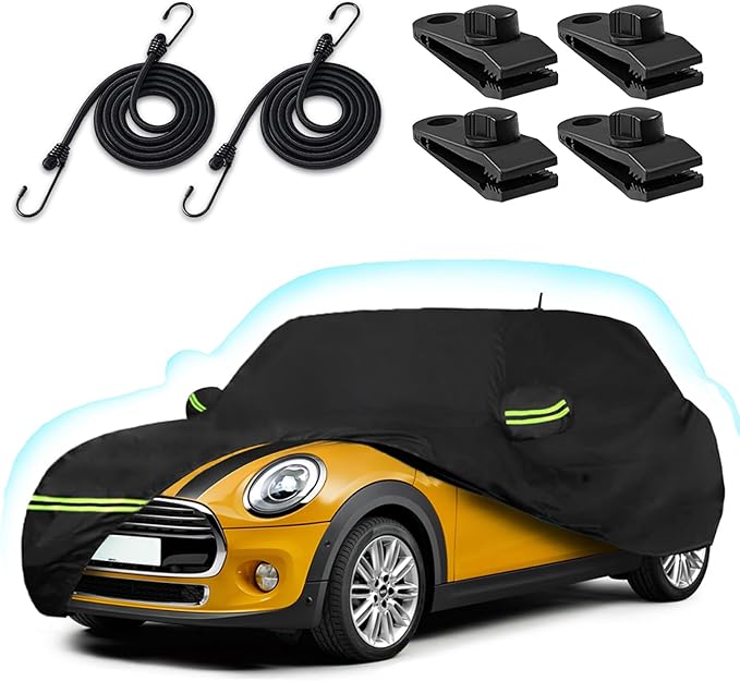 Car Covers for 2002-2025 Mini Cooper/Cooper S/Hardtop/Convertible 2-Door, 210T Waterproof All Weather Cooper Full Car Cover Outdoor Custom-fit Cotton Lining Windproof Cover with Door Zipper(Black)