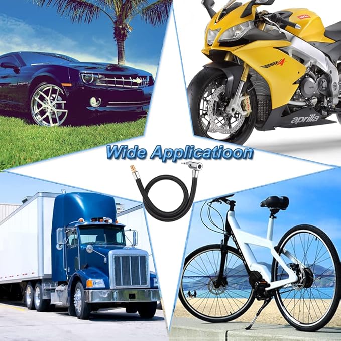 50cm 20inches Ultra-Long Tire Inflator Hose Adapter, Thumb Press Locking Tire Chuck, Fast Inflation, Quick Release and Connect, Universal for Cars, Motorcycles and Bicycles, 1pc.