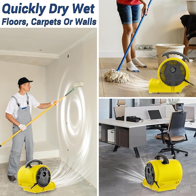 Air Mover Blower Fan, Industrial 1/2HP 2500CFM Monster Floor Blower Carpet Dryers - 3 Speeds, 4 Adjustable Angles, 15FT Long Cord, Stackable - 2026 Upgraded