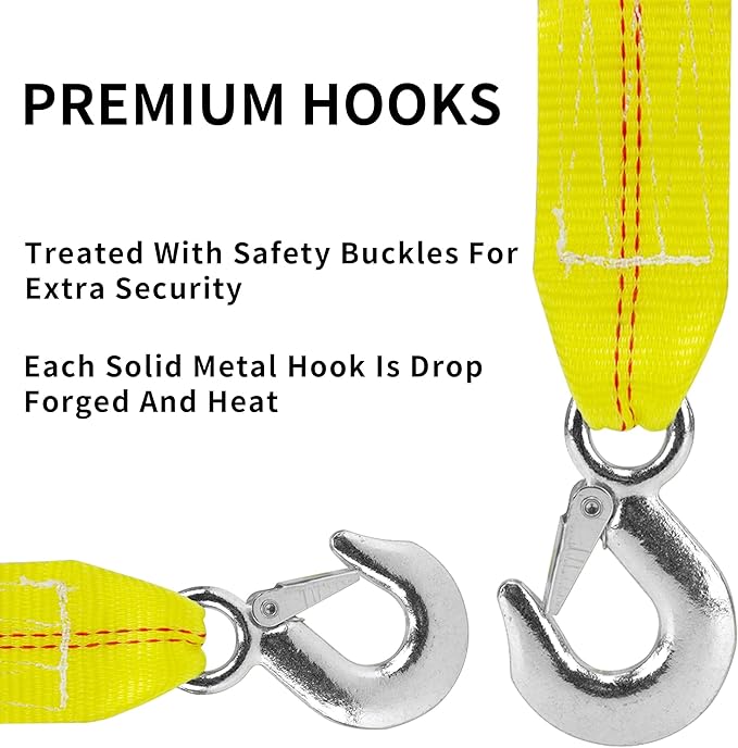 2 Pcs Tow Strap with Hooks 2 Inch x 20 Foot, 20,000 lbs Capacity Tow Rope - Heavy Duty Emergency Towing Straps for Vehicles, Cars, Trucks, ATV, for Roadside Recovery, not for Off-Road Recovery
