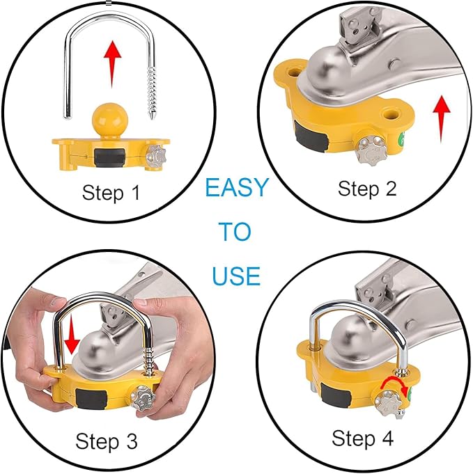 Yellow Trailer Hitch Lock with Combination Lock, fit 1-7/8", 2", 2-5/16" Coupler, Camper Accessories, for Trailer Truck RV SUV Boat (Yellow)