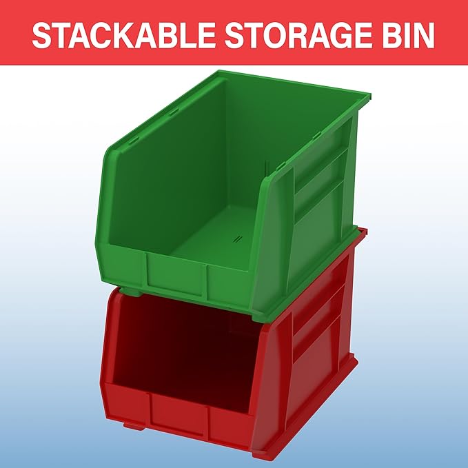Akro-Mils 30260 AkroBins Plastic Storage Bins, Space-Saving Stackable Bins for Garage, Pantry, Craft Organization, 18" x 11" x 10", Red, 6-Pack