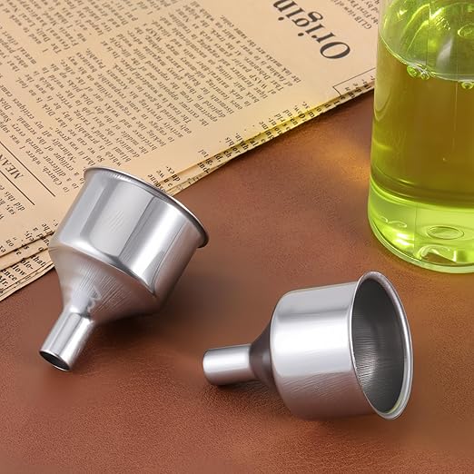 2 Pcs Stainless Steel Flasks Funnels 3/8" Small Kitchen Funnel Set Spout for Flasks Oil Bottle Liquid Perfume Bottle Coffee Beans