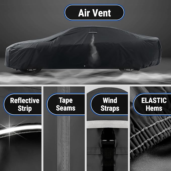 iCarCover Premium Car Cover for 1971-1980 Ford Pinto Wagon Heavy Duty Waterproof All Weather Automobiles Custom Fit Full Exterior Indoor Outdoor UV Snow Rain Protection Covers (Stripe - Black/Red)