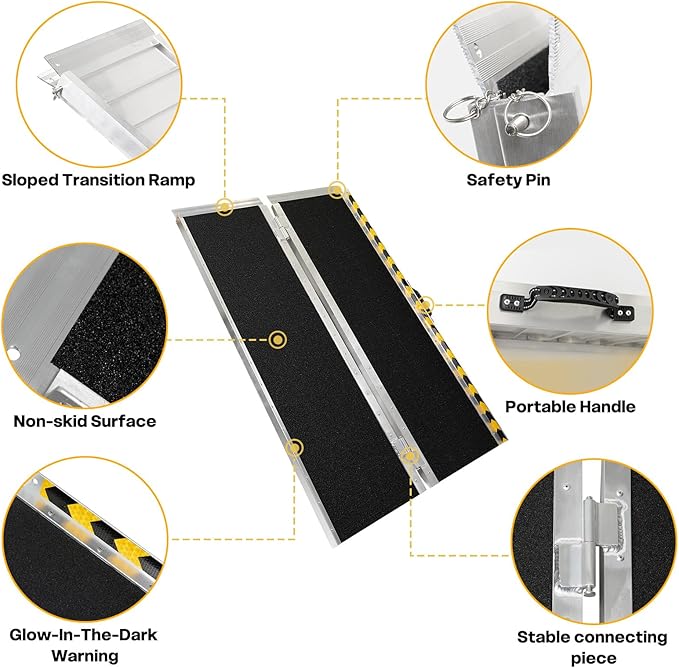 Vie Triomphe Portable Wheelchair Ramp 5FT, Non-Slip Aluminum Folding Handicap Ramp for Seniors, Elderly, Disabled, Wheelchairs, Scooters, Home Entry, Doorways, Steps