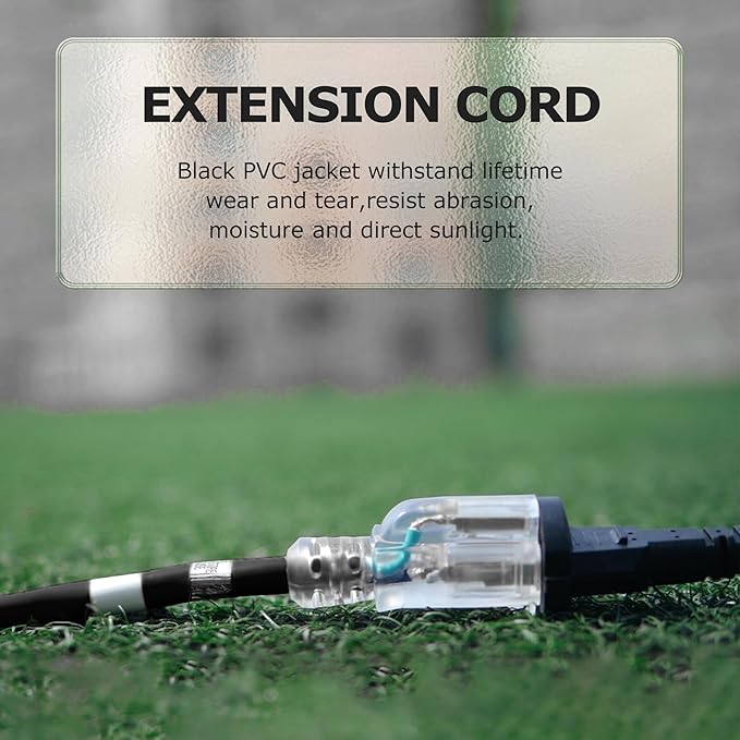 YOJOE Indoor Outdoor Extension Cord with Lighted End, 3 Prong 15A Weatherproof Power Cord, 12 Gauge Heavy Duty 30 ft Black Extension Cord for Garage, Garden and Home, 12/3 SJTW UL Listed