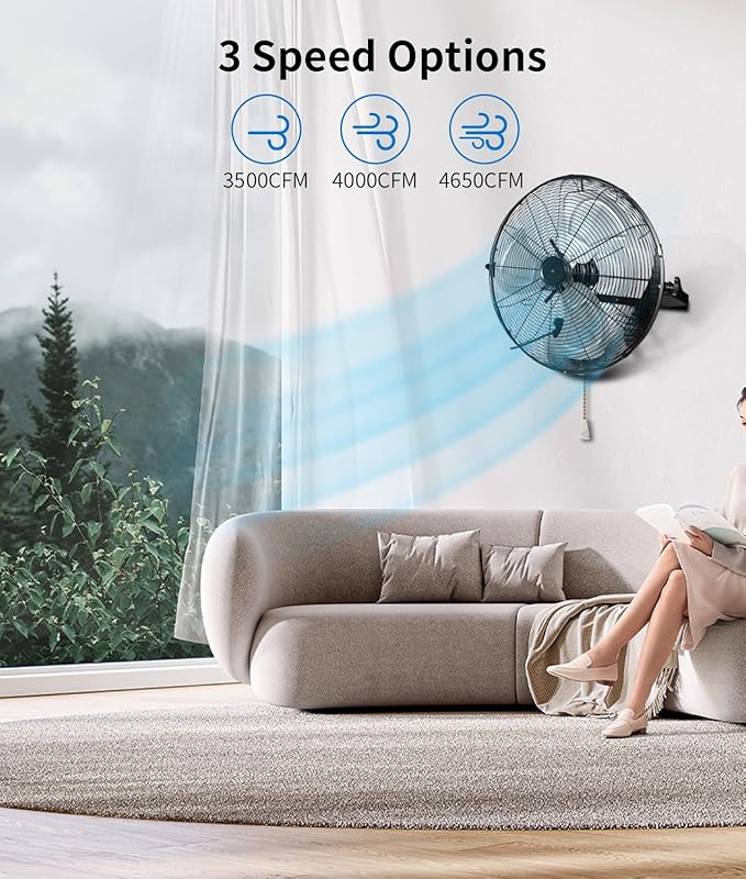 BEESTAR 20 inch High Velocity Wall Mount Fan,Industrial Fan with 3 Speed Commercial Ventilation,Easy Operation and 270 Degree Tilting,Metal Fan for Warehouse,Greenhouse, Workshop and Basement