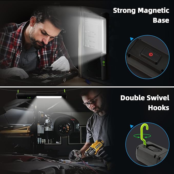 Magnetic Work Light,2500LM LED Underhood Work Light Bar with Hooks,4400mAh Rechargable Work Flashlight for Car Repair, Underhood, Workshop, Emergency