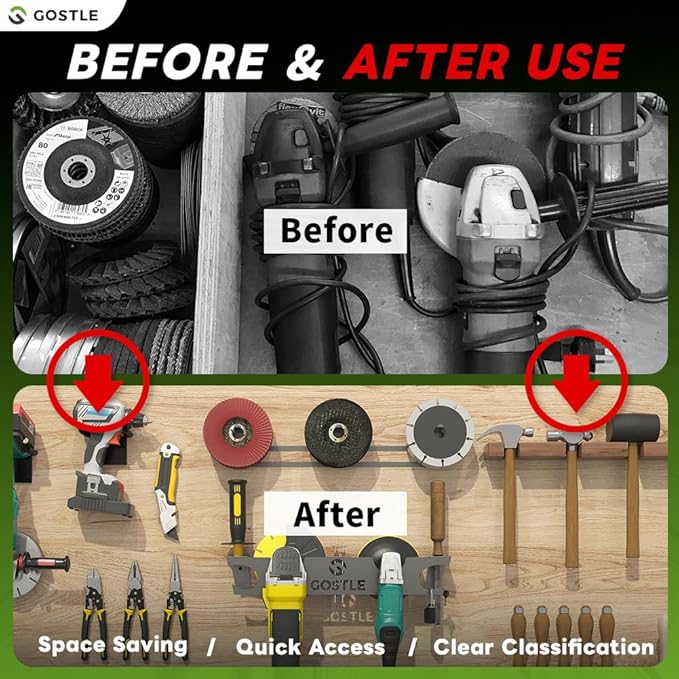 2 Bay Angle Grinder Holder with Discs Hook Rack, Grinders Power Tools Holder Storage Rack, Wall Mount Organizer Bracket for Cutters Polishers with Cord Hanger and Hooks