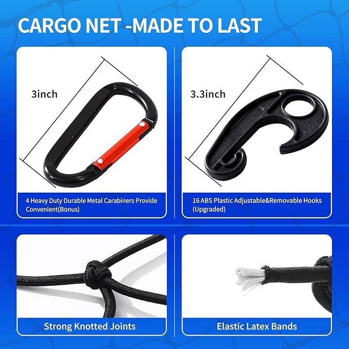 47"x 36" Cargo net Bungee Nets Stretches to 80"x 60",Small Truck Bed Cargo Net for Cars SUVs, for Frontier, Toyota Tacoma Short Bed Cargo Netting, Colorado & Subaru Accessories