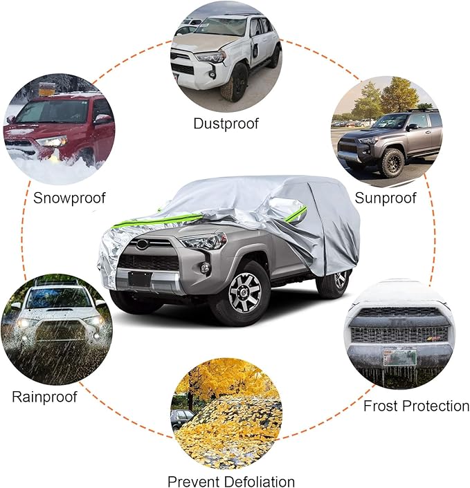 Waterproof Car Covers Replace for 2002-2024 Toyota 4Runner, 6 Layers Sliver All Weather Custom-fit Car Cover with Zipper Door for Snow Rain Dust Hail Protection (4Runner)
