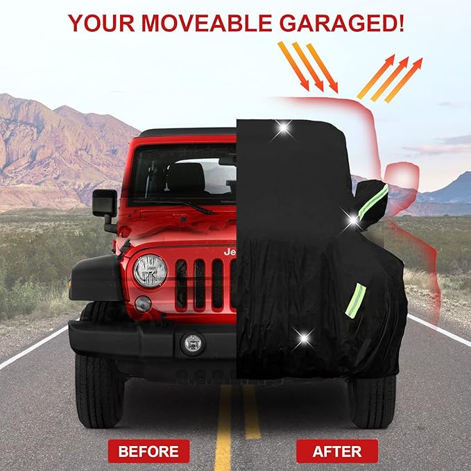 Full Exterior Cover Custom，for Fit 1997-2023 Jeep Wrangler 2 Door JK JL TJ YJ CJ，210T Fabric is Windproof and Waterproof