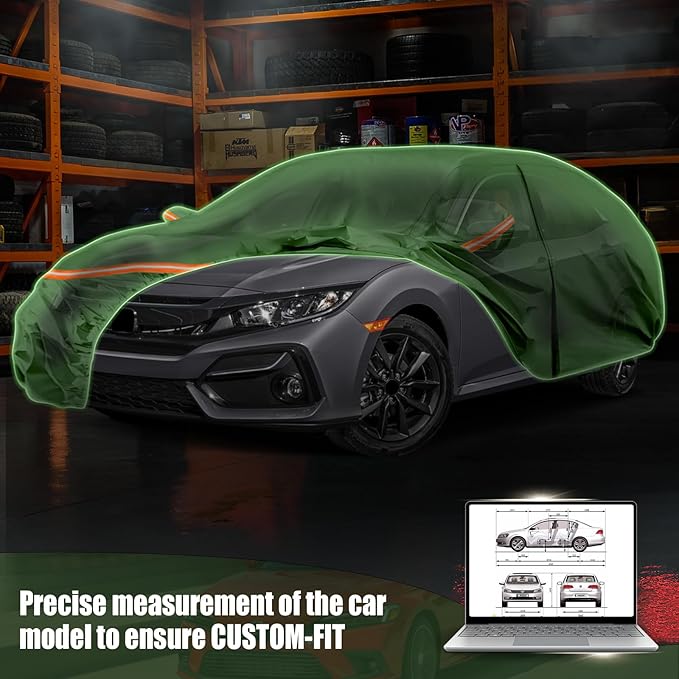 Waterproof Car Covers Replace for 2011-2025 Honda Civic, Multilayer Heavy Duty with Cotton Liner All Weather Custom-fit Car Cover with Zipper Door, Windproof Bands for Snow Rain Dust Protection