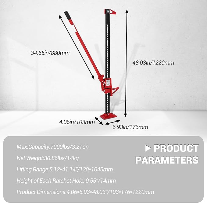 GarveeTech 48" Farm Jack, 3 Ton Capacity Ratcheting Off Road, Utility Heavy-Duty F-arm J-ack for Tractor, Truck, SUV, Lift Height 5.12-41.14 inches