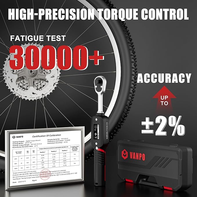 VANPO Digital Torque Wrench 3/8-Inch,5-99.6 Ft-Lb/6.8-135 Nm, Electronic Torque Wrench with Color Screen,Buzzer and LED Alertm, Preset & Data Storage for Car, Motorcycle, Bike Maintenance