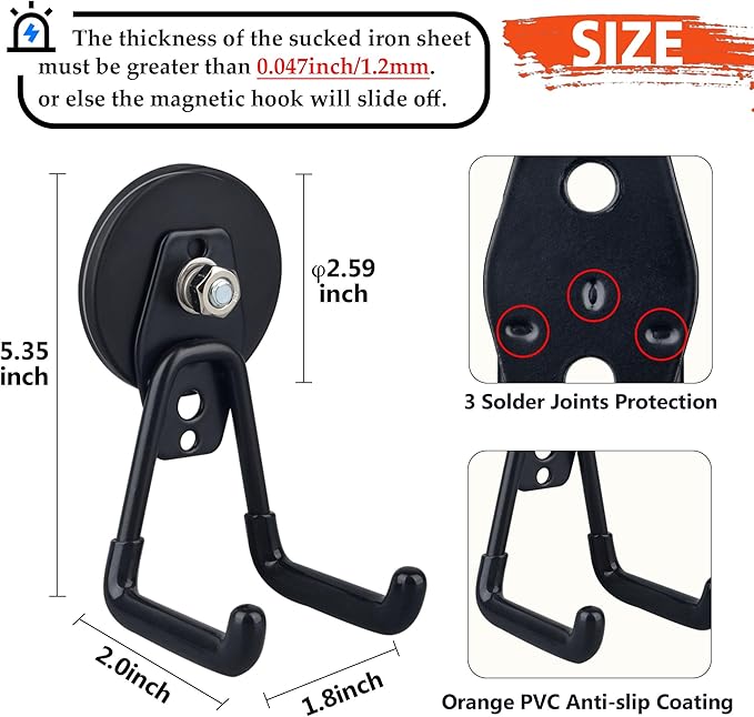 ULIBERMAGNET Heavy Duty Magnetic Garage Hooks,4 Pack Strong Large Magnet Hook for Power Drill,Garden Tools,Hose,Pegboard,Garage, Workshop,Magnetic Storage Hooks for Indoor Outdoor Hanging(Black)