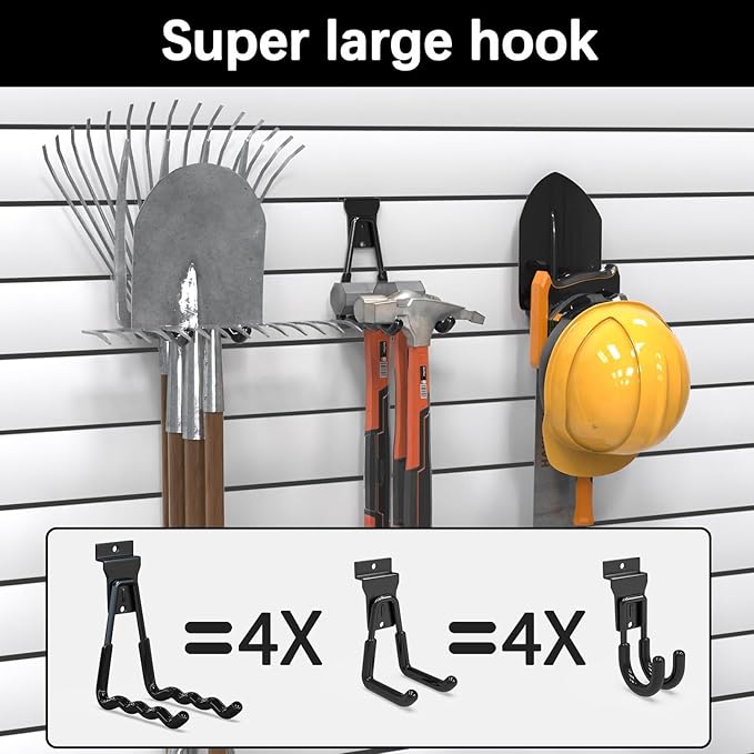 3-H Heavy Duty Slatwall Hooks 20 Pack, Straight & Double Slat Wall Hangers, Extra Thick Backplate for Straight Hooks, Proslat Compatible Garage Storage Organizer(Black)