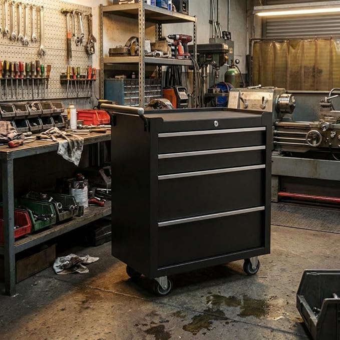 Professional 24 Inch 5-Drawer Tool Chest on Wheels, Constructed with Durable Cold-Rolled Steel, Features 4 Swivel Locking Casters & Full-Extension Drawer Slides, Mobile Tool Storage for Mechanics and