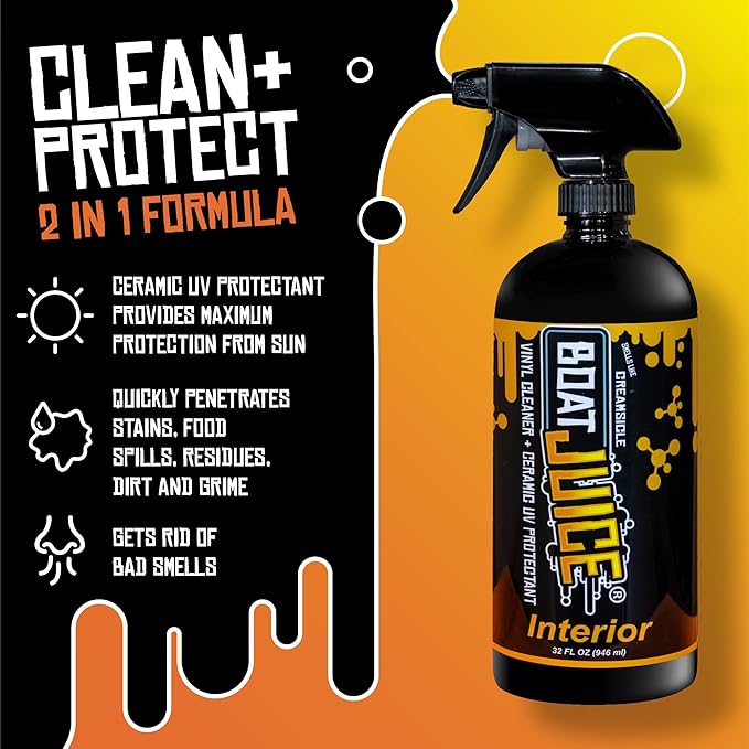 Boat Juice Interior 2-in-1 Vinyl Boat Seat Cleaner & Ceramic UV Protectant Spray | Marine Interior Detailing | Upholstery, Carpet & Plastic | Orange Creamsicle Scent | Made in USA