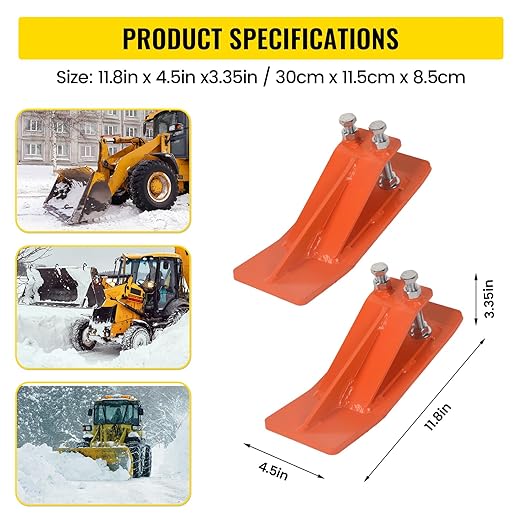 2Pcs Tractor Bucket Protector, Skid Edge Guard - Double Lock Nuts & Bolts, 4.5" Width Orange Steel Plate, Universal Fit for 60" to 72" Loaders, for Snow Removal, Gravel, Leaves Spreading