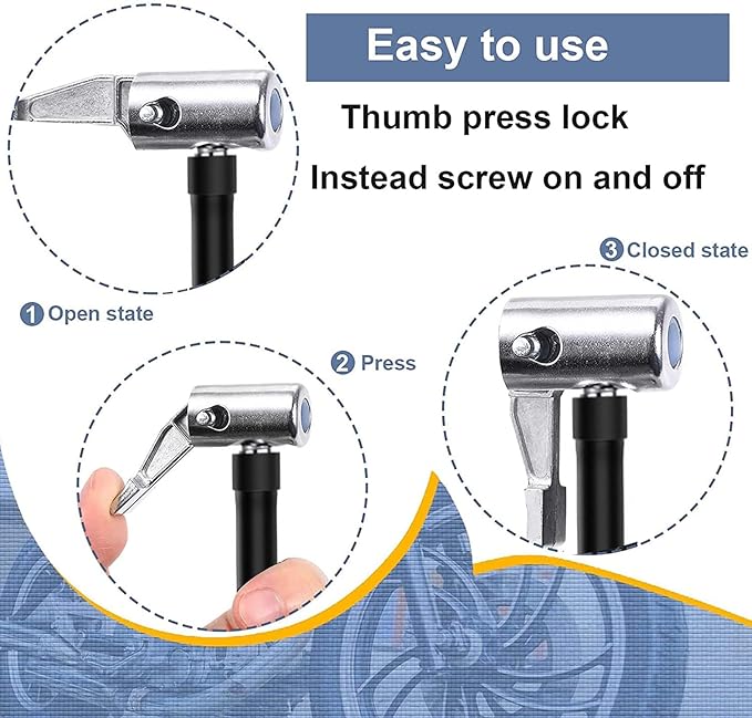 Flexible Extension Tire Valve Adaptor, air Hose inflator Adapter, Standard tire Valve Thread Quick Connect and Release, Self Locking, for Car Truck Motorcycle Bike,1PC