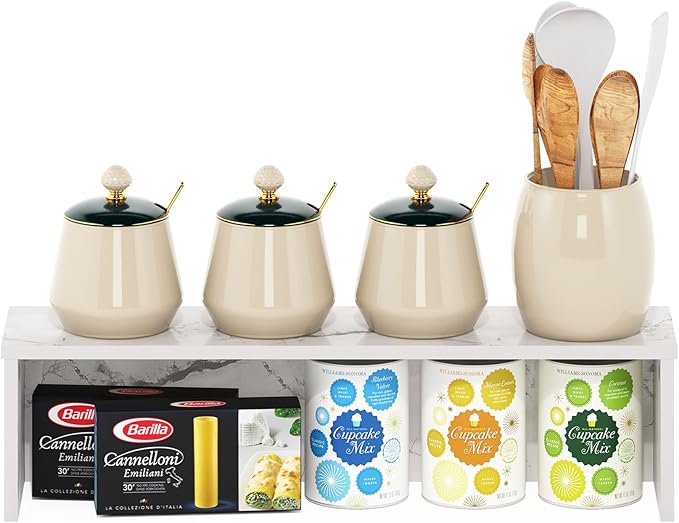 Furinno Helena Kitchen Counter Stackable Organizer Shelf, Set of 1, 23-Inch, Marble White