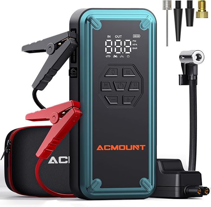 Jump Starter with Air Compressor, Acmount 5000A Car Battery Jump Starter with 150PSI Tire Inflator for Up to 9.0 Gas/8.0L Diesel, 12V Portable Jump Starter Box with LCD Display, Light (Blue)