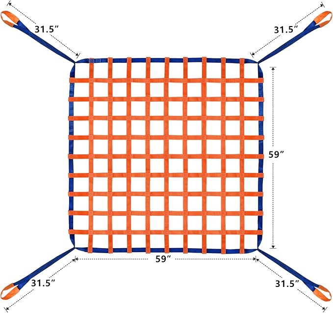 4.92' x 4.92' Cargo Lifting Nets - Flat Polyester Sling Hoisting Net - Max. Load Capacity: 2200lbs