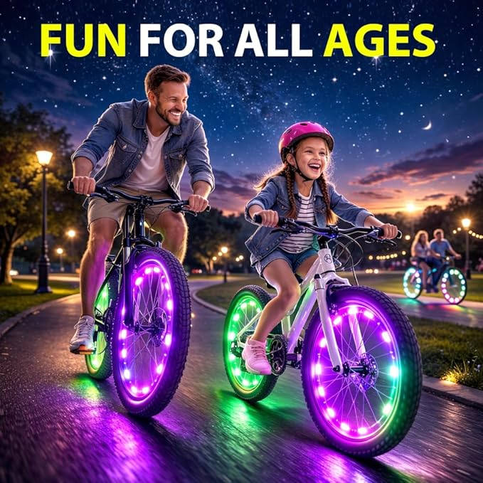 BLITZU Bike Wheel Lights, Bicycle Spoke Decorations Light for Night Riding, 2-Tire Pack 7 Colors in 1 Fun Bright Patterns, Disco LED Safety Strip Light, Bike Accessories for Kids, Boys, Girls, Adults