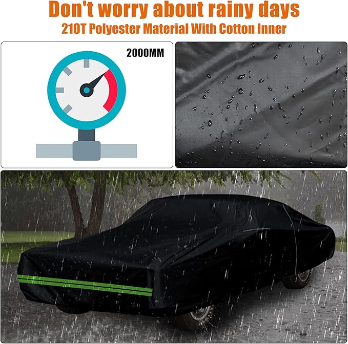 Waterproof Car Cover Replace for Cadillac DeVille 1964-1984 Sedan Coupe, 210T All Weather Car Covers with Zipper Door for Snow Rain Dust Hail Protection