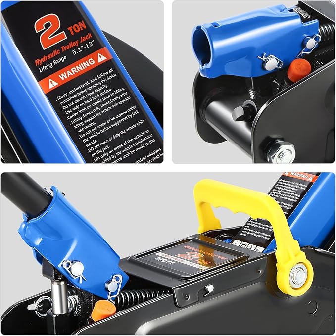 PM PERFORMOTOR Low Profile Hydraulic Trolley Service/Floor Jack, 2 Ton (4000 lbs) Capacity, Lifting Range 5.1"-13",Blue,PM-TOL-FJ20-BL