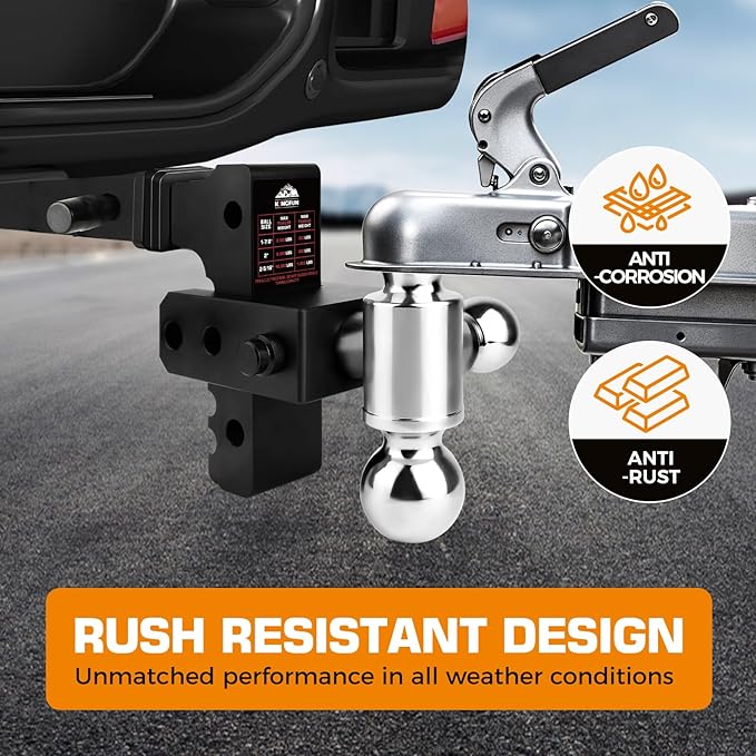 Kingfun Adjustable Trailer Hitch - Drop Hitch 2.5 Inch Receiver, 6 Inch Drop/Rise Tow Hitch, Tri Ball (1-7/8" & 2" & 2-5/16" Balls), 18500 Lbs Gtw, Aluminum Heavy Duty Hitch with Anti-Theft Pins