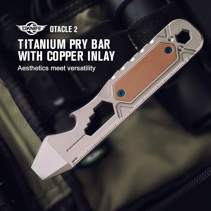 OKNIFE Otacle 2 EDC Ti Bottle Opener, Pry Bar with Metric Ruler, Multi-sized Hex Wrench and Pocket Clip(Gray)