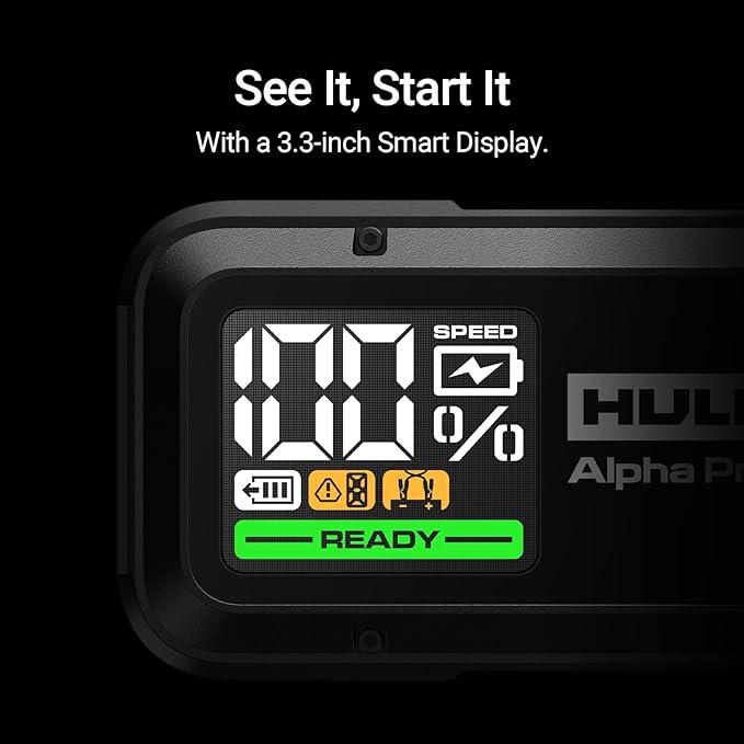 Hulkman Alpha Pro 2000A Jump Starter, 74Wh High-Capacity Car Battery Jump Starter, PD65W Fast Charging in & Out, 3.3" Smart Display Jump Box, 12V Jump Pack for 8.5L Gas/6.0L Diesel, Solid Black