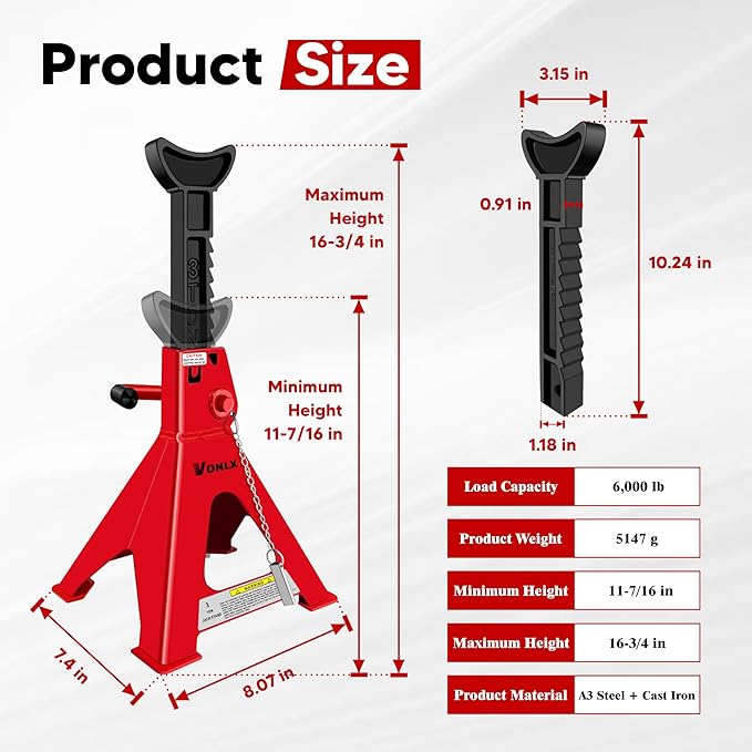 Car Jack Stands 3 Ton Adjustable Auto Floor Jackstands with Double Locking and Large Foot Base for Lifting SUVS, Heavy Duty Carbon Steel 6,000 lb Capacity 2 Pack