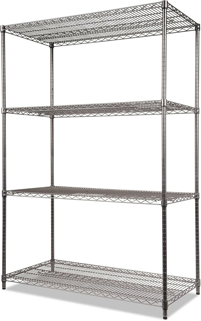 Alera Wire Shelving Starter Kit, Four-Shelf, 48w x 24d x 72h, Black Anthracite