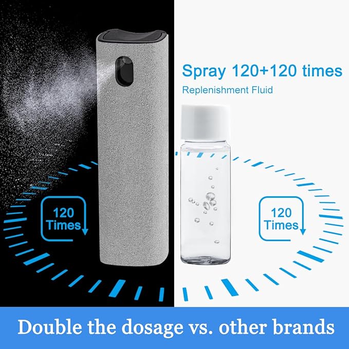 Screen Cleaner Touchscreen Mist Spray, walrfid Cleaning Kit for Electronic Smart Phone TV, Laptop, Tablet, PC, Computer LCD Flat Screens, Eyeglasses, iPhone, iPad, MacBook Pro - Light Grey