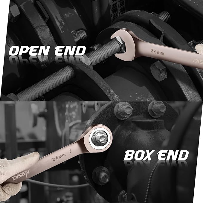 DISEN 8pcs Large Wrench Set Nickel Plating Jumbo Ratcheting Wrench Set Metric & SAE Combination Wrench Set with Rolling Pouch 24,27,30,32mm & 1'',1-1/16'',1-1/8'',1-1/4'' CR-V Steel Father's Gift