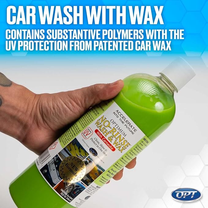 Optimum No Rinse Wash and Wax – Rinseless Car Wash Formulated with Carnauba Wax with UV Protection - For Cars, RVs, Trucks, Motorcycles and more (1 Gallon)