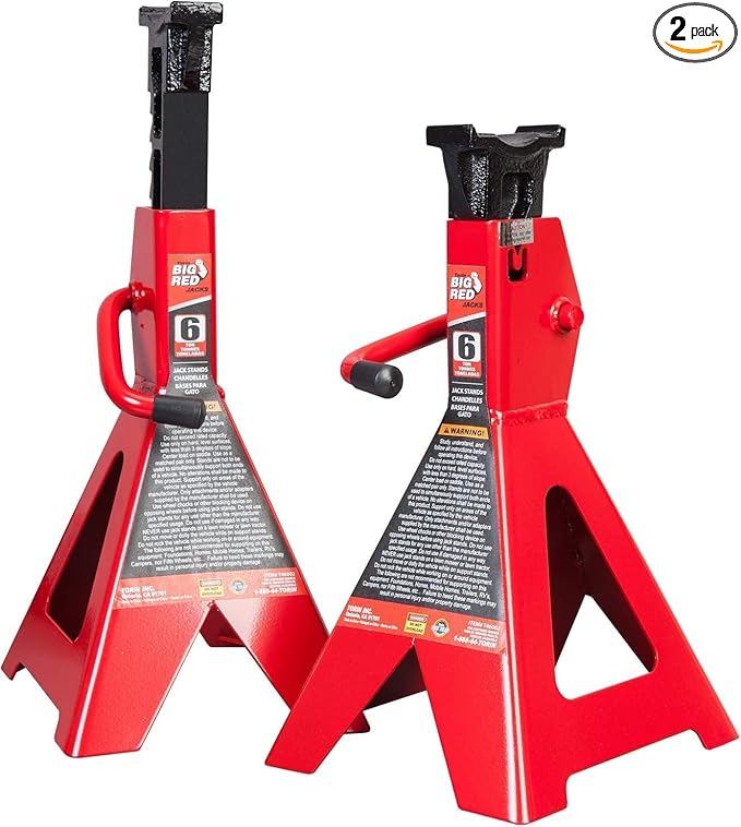 Big RED Torin 6 Ton Steel Jack Stands: Heavy Duty Car Jack Stand, for Sedans and Cars - Red, 1 Pair