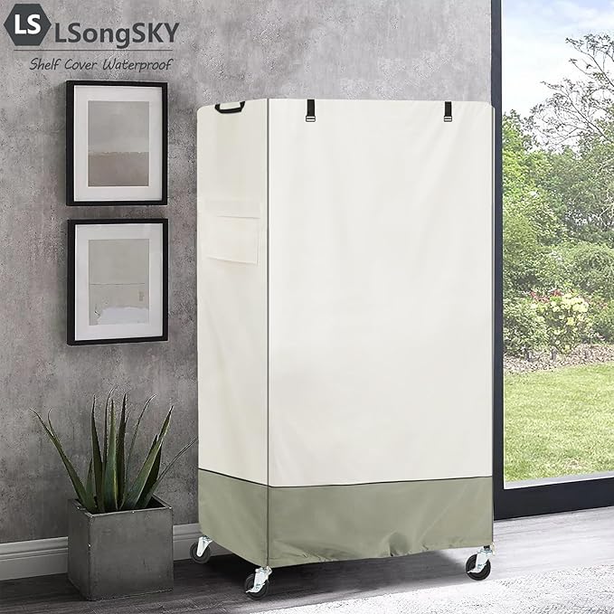 Shelf Cover Waterproof,Shelf Covers for Wire Shelving,Waterproof &Dustproof Heavy Duty Storage Shelves Cover,Keep Garage,Closet,Kitchen,Yard Neat,Fits Racks 48" W x 18" D x 72" H,Beige