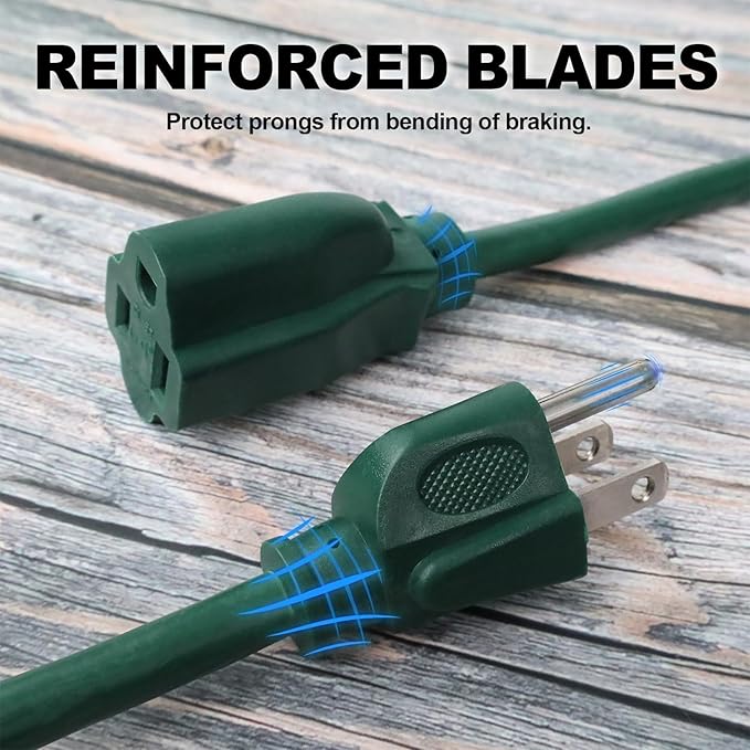 EP 75FT Green Outdoor Extension Cord, 16/3 SJTW Heavy Duty Waterproof, 3 Prong Grounded Plug, 13A 1625W 16AWG, Cold-Resistant Flexible Power Cable for Garden, Home, Christmas Lights
