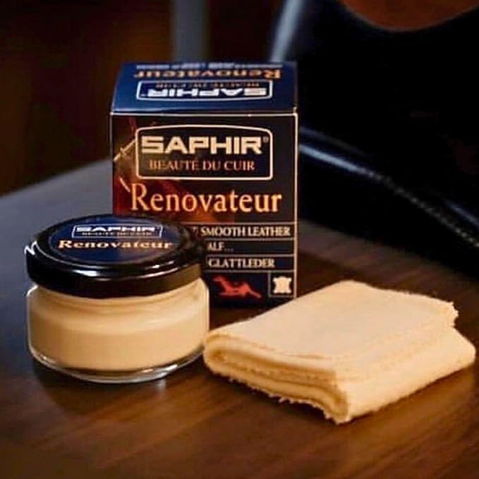 Saphir Beauté du Cuir Renovateur - Cleans, Nourishes, Protects and Shines - with Chamois Cleaning Cloth - 50mL
