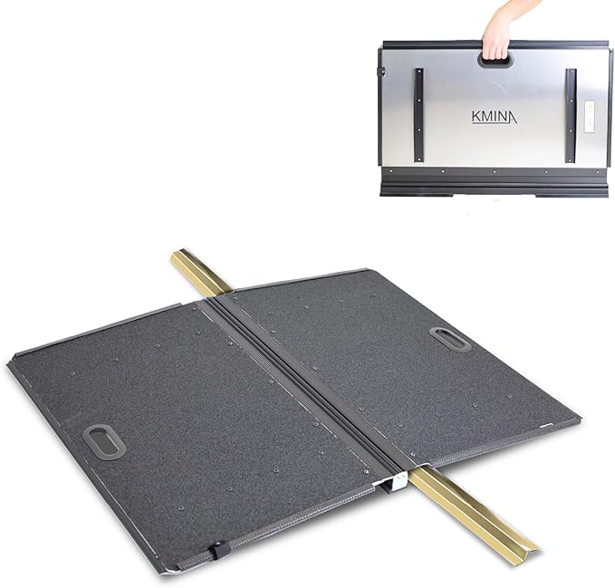 KMINA Folding Threshold Ramp (1.6 Inch Height), Wheelchair Ramp, Anti-Slip Surface, 600 lb Capacity, Portable Design with Handle and Holster