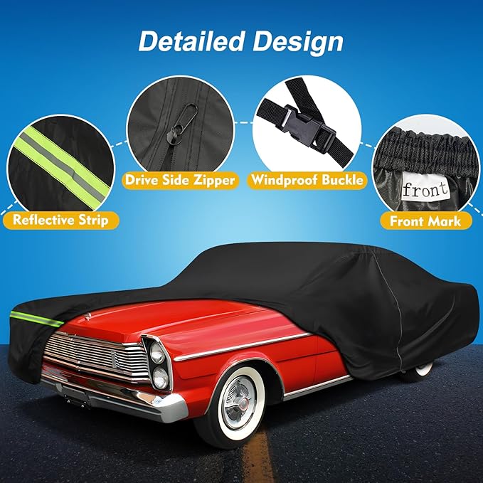 QUNSUNUS Waterproof Car Cover for Ford Galaxie 500/XL/Starliner/Fairlane Sedan/Coupe/Hardtop 2/4 Door, Outdoor Car Covers Wind, Sun, UV and Dust Protection