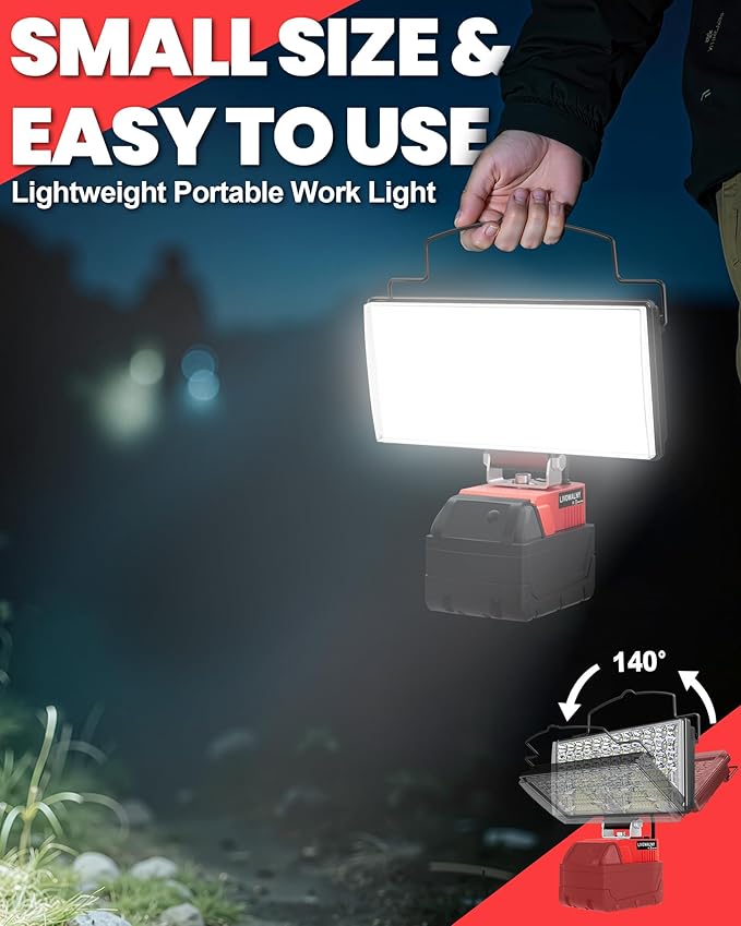 LIVOWALNY LED Work Lights Compatible with Milwaukee 18V Battery, 148W 14800LM 7" Flood Light Portable with USB & Type-C Charging Port & Low Voltage Protection 140° Pivoting Head, Battery Not Included