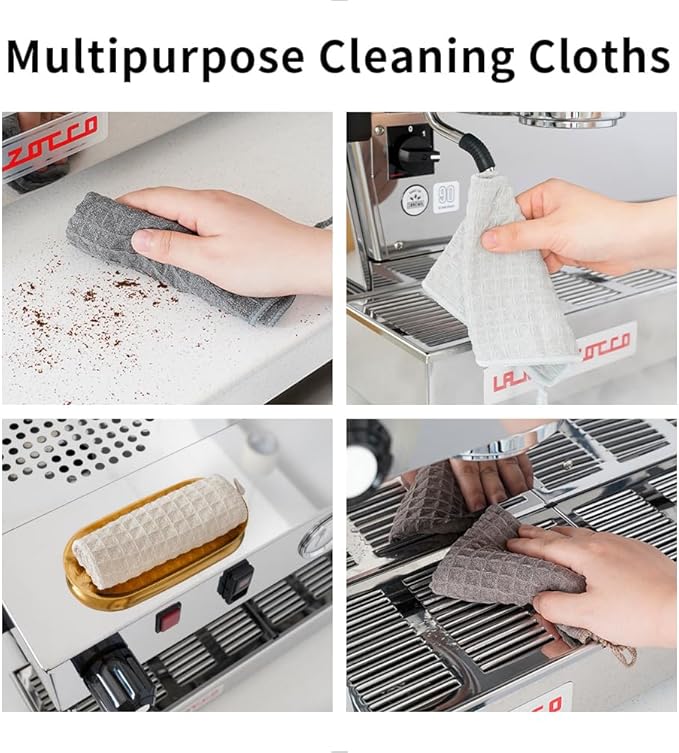 Barista Micro Cloth 4 Pack - watchget Microfiber Barista Cleaning Towels Coffee Cleaning Accessories for Espresso Machine, Steam Wand, Countertop, Khaki(12"x12")