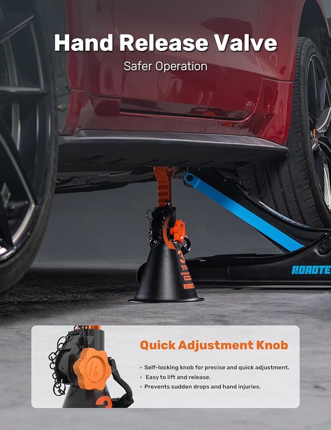 Jack Stands, 3 Ton (6,000 lbs) Heavy Duty Car Jack Stands with Integrated Steel Base and Double Locking, 11-1/4 to 16-9/16 inch Adjustable Height, for SUV, Truck, and Car, 1 Pair