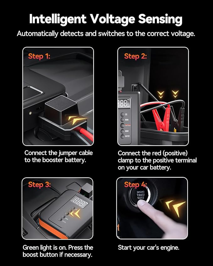 Battery Jump Starter with Air Compressor for Car, 10000mAh Portable Power Pack 150PSI Tire Inflotor, USB Charge, LED Light, for All Gas and Up to 8L Diesel Engines Jumper Box
