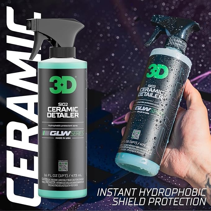 3D SiO2 Ceramic Detailer 1 Gallon – Quick Detailer with Advanced SiO2 Polymers – Hydrophobic Protection, UV Defense, High Gloss Finish, Ceramic Coating Booster – Professional Car Care – Made in USA